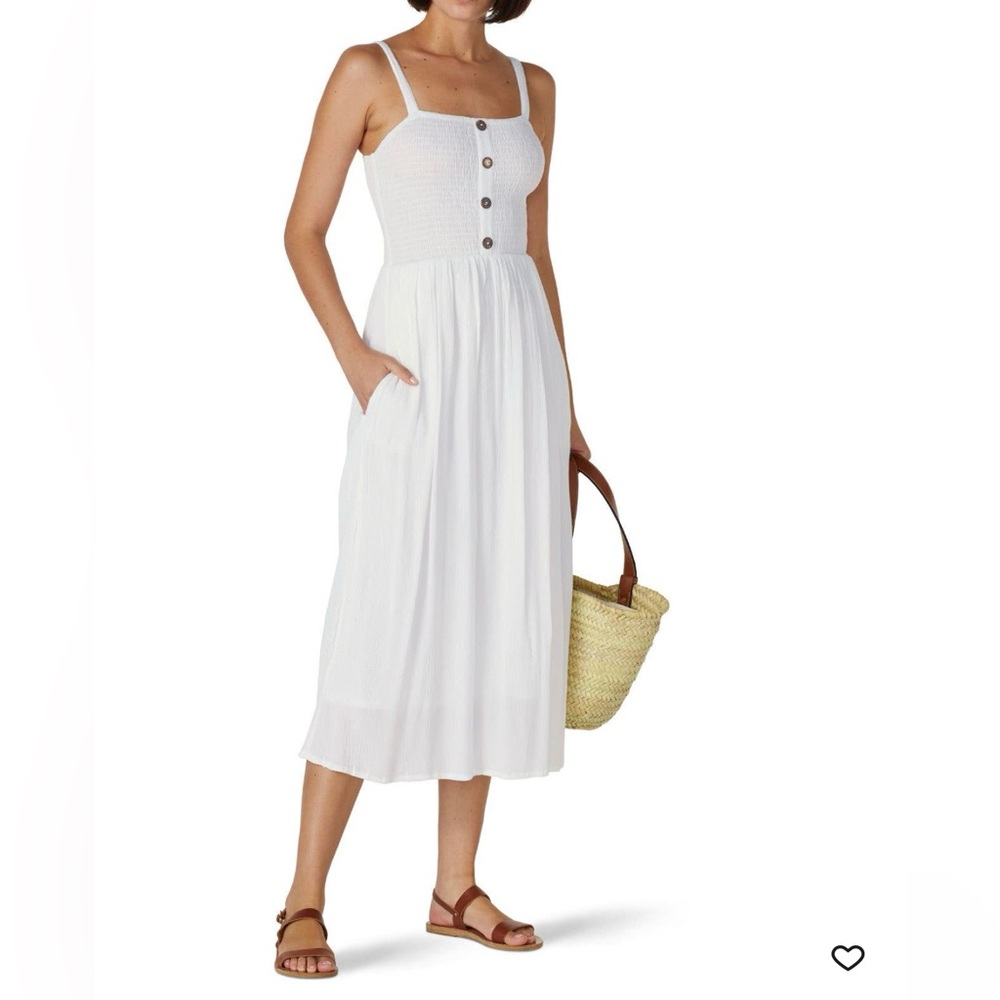 Louna Front Button Midi White Summer Dress